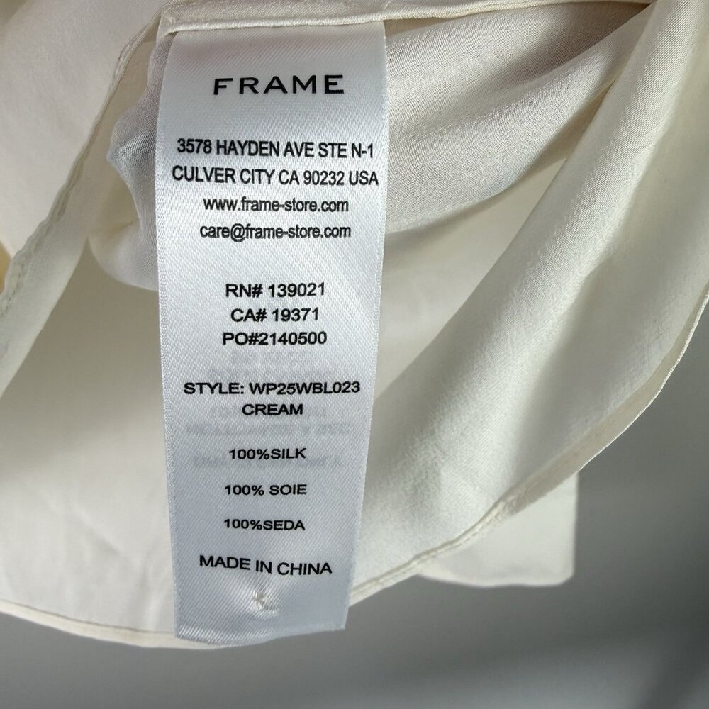 FRAME Silk Ruffle Blouse Cream Medium V Neck Long Sleeve Luxury Designer Top - Picture 7 of 8